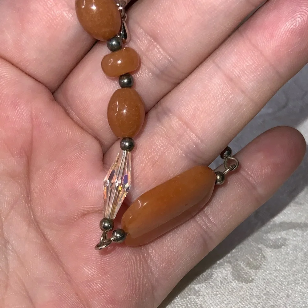 Carnelian Burnt Orange Gemstone Crystal & Silver Bracelet 7”